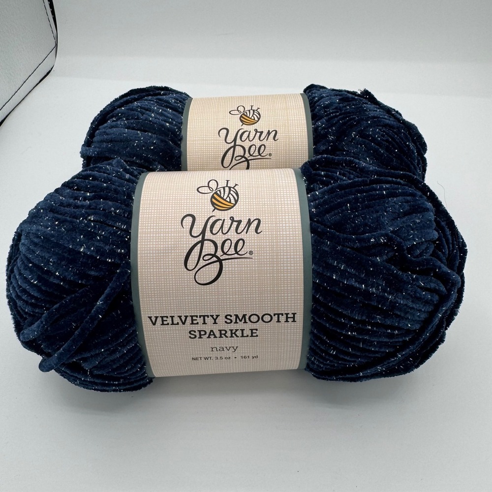 Yarn Bee Velvety Smooth Sparkle Navy Blue Metallic Chenille Yarn 2 Skeins Lot 03